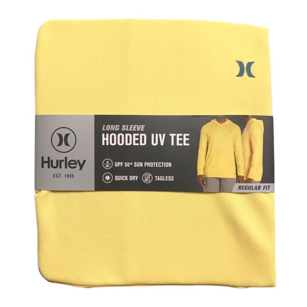 Hurley Men's  Hooded Regular Fit Long Sleeve Quick Dry Mesh UPF 50 Tee - Yellow